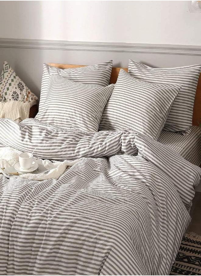 JELLYMONI - JELLYMONI 100% Natural Cotton 3pcs Striped Duvet Cover Sets,White with Grey Stripes Pattern Printed Comforter Cover,with Zipper Closure & Corner Ties(King Size) - Image 1