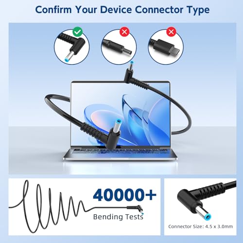ROLADA 45W Charger Compatible with HP Laptop Computer - Compatible with Stream 11 13 14, Pavilion x360 11 13 15 17, Envy, ProBook, EliteBook, Spectre, Notebook 14 15 Power Supply Cord (Smart Blue Tip) - Image 3