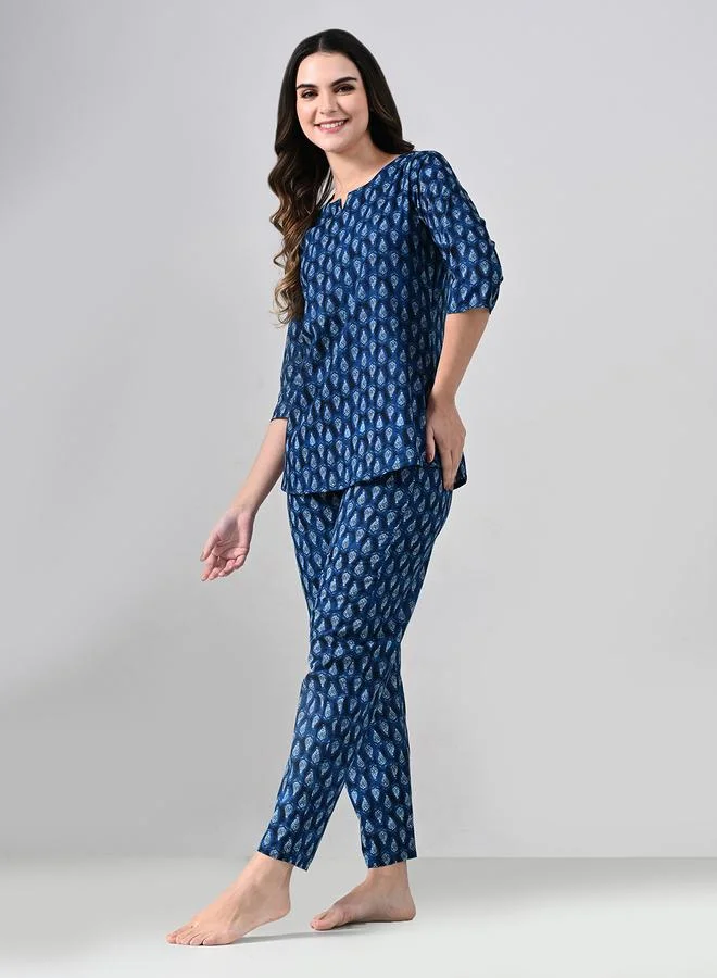 تايك تو طقم بيجاما من بنطال وبلوزة قطن بطبعة كاملة