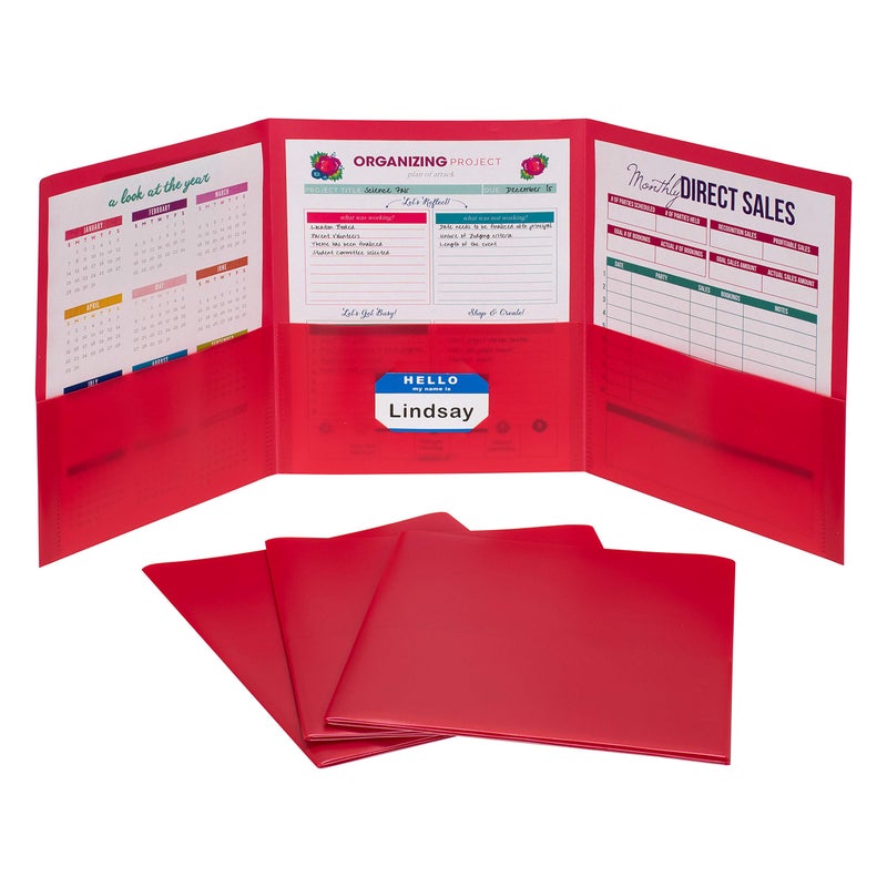 C-Line 3-Pocket Tri-Fold Heavyweight Poly Portfolios, Red, Box of 24 (33944-24) - Image 3