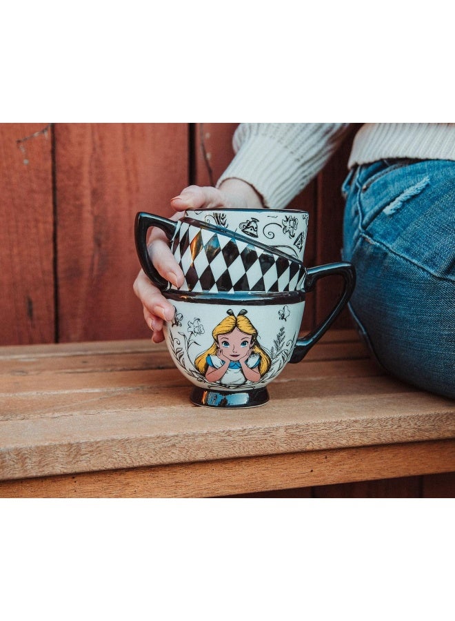 Silver Buffalo Alice in Wonderland Disney Monochrome Stacked Teacups Sculpted Ceramic Mug - Image 4