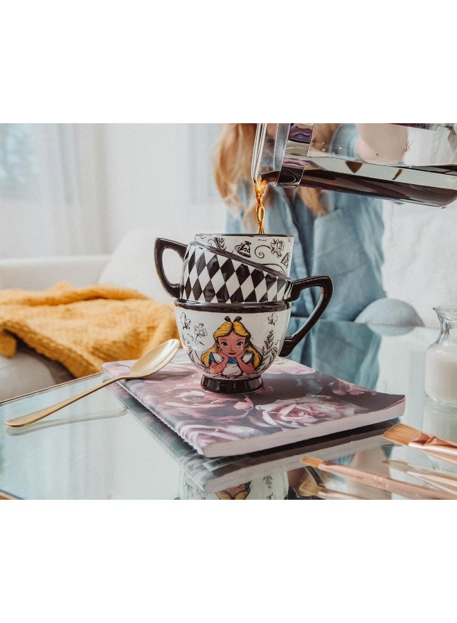 Silver Buffalo Alice in Wonderland Disney Monochrome Stacked Teacups Sculpted Ceramic Mug - Image 5