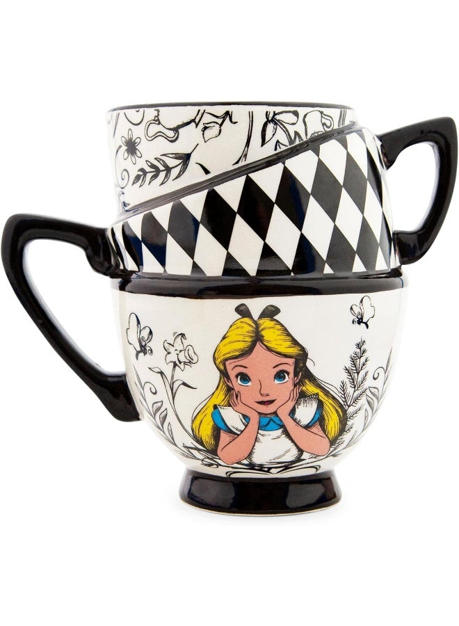 Silver Buffalo Alice in Wonderland Disney Monochrome Stacked Teacups Sculpted Ceramic Mug - Image 1