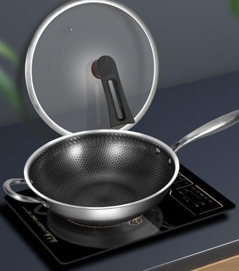 Foxelli 32 Cm Frying Pan, Non Stick Fry Pan With Glass Lid, Frypan Double Sided Honeycomb, Frying Pan, Stainless Steel Wok, Non Stick Fry Pan With Glass Lid, Frypan Double Sided Honeycomb, Three Layer Steel - Image 3