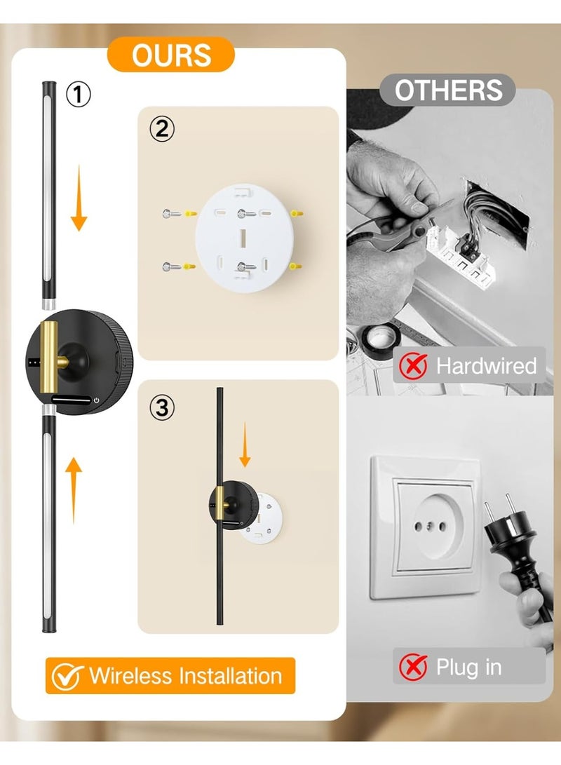 OUTON Rechargeable LED Wall Sconce with 8000mAh Removable Battery, Remote & Touch Control, Dimmable Wall Light, Power Indicator, 3 Color Temperatures, Black - Image 4