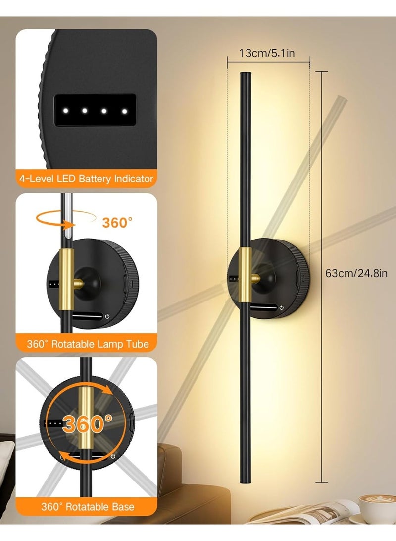 OUTON Rechargeable LED Wall Sconce with 8000mAh Removable Battery, Remote & Touch Control, Dimmable Wall Light, Power Indicator, 3 Color Temperatures, Black - Image 2