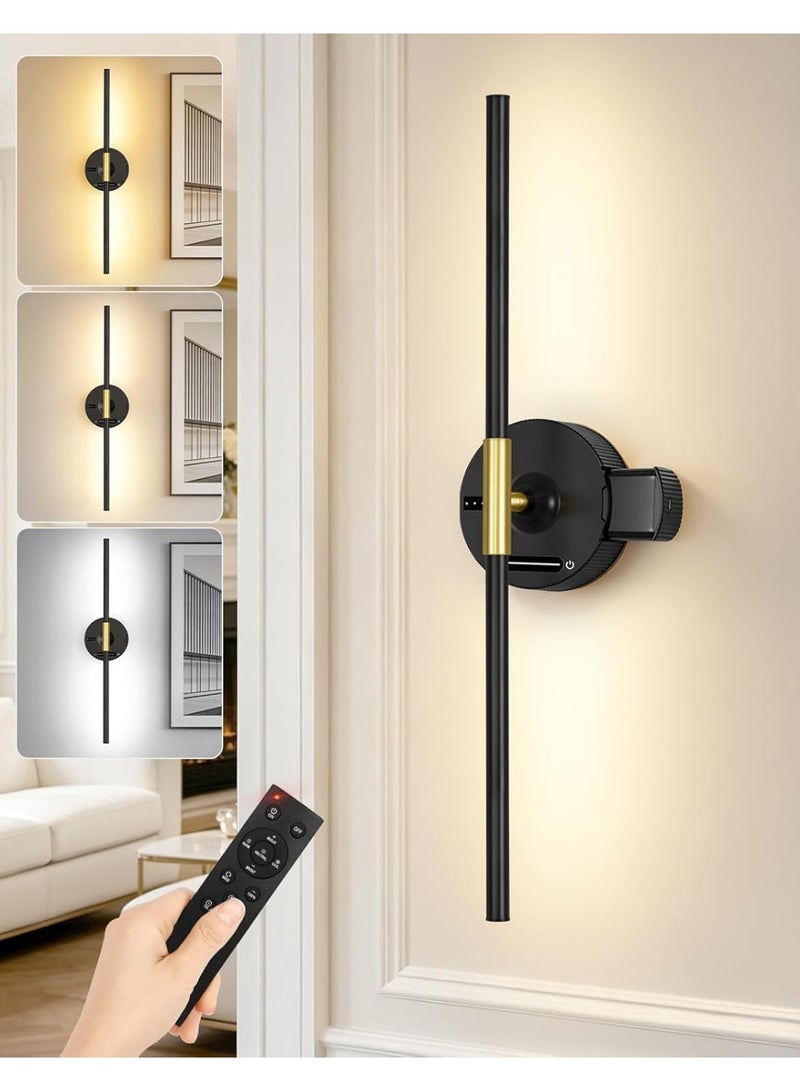 OUTON Rechargeable LED Wall Sconce with 8000mAh Removable Battery, Remote & Touch Control, Dimmable Wall Light, Power Indicator, 3 Color Temperatures, Black - Image 1