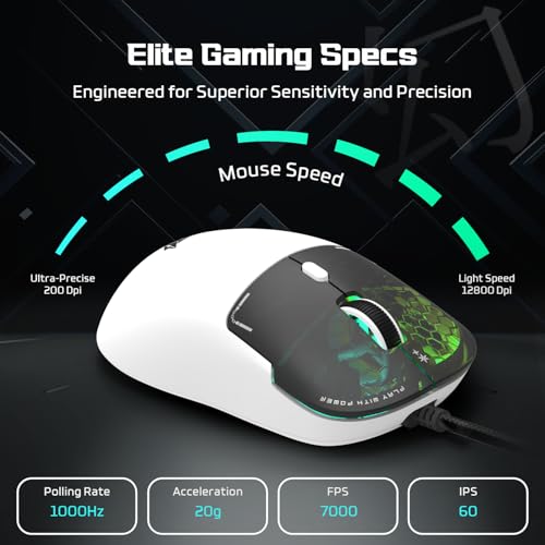 EvoFox Phantom Air Ultra Lightweight Gaming Mouse 54g | Upto 1000Hz Polling Rate, 7000 FPS, 12800 DPI | Honeycomb RGB Lighting | Fully Programmable with Windows Software & On-Board Memory | White - Image 2