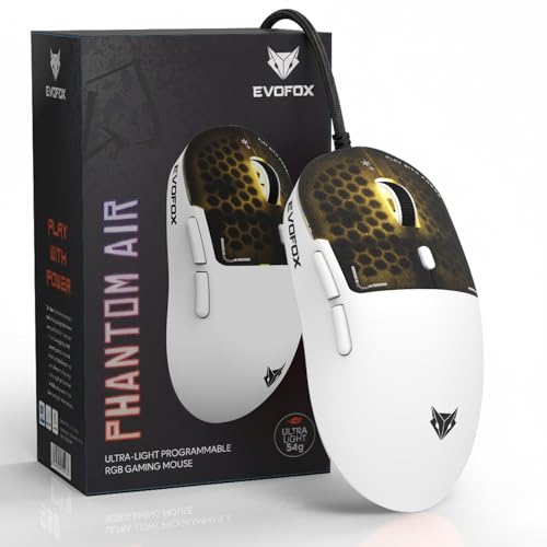 EvoFox Phantom Air Ultra Lightweight Gaming Mouse 54g | Upto 1000Hz Polling Rate, 7000 FPS, 12800 DPI | Honeycomb RGB Lighting | Fully Programmable with Windows Software & On-Board Memory | White - Image 1