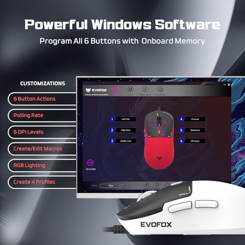 EvoFox Phantom Air Ultra Lightweight Gaming Mouse 54g | Upto 1000Hz Polling Rate, 7000 FPS, 12800 DPI | Honeycomb RGB Lighting | Fully Programmable with Windows Software & On-Board Memory | White - Image 4