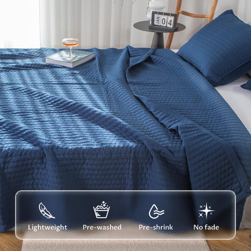 KASENTEX Dark Blue Twin Size Quilt Bedding Set with Pillow-Shams  Lightweight Soft Bedspread  Durable Quilted Blanket Thin Comforter Bed Cover  All Season Summer Spring  3 Pieces  68x80 inches - Image 3