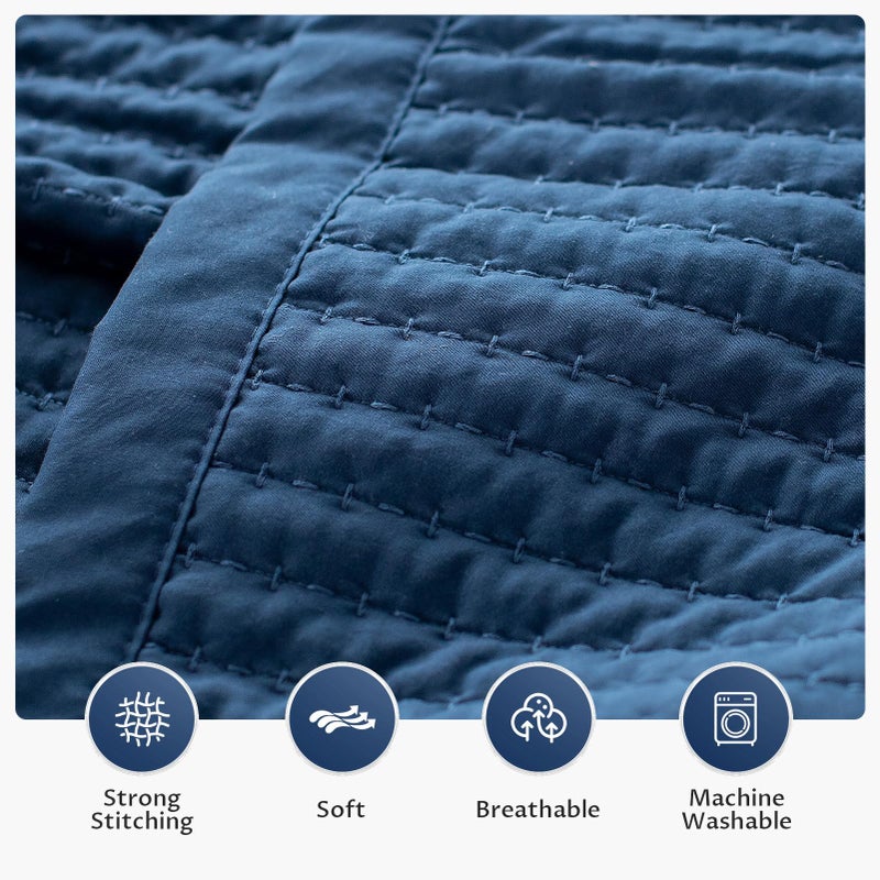 KASENTEX Dark Blue Twin Size Quilt Bedding Set with Pillow-Shams  Lightweight Soft Bedspread  Durable Quilted Blanket Thin Comforter Bed Cover  All Season Summer Spring  3 Pieces  68x80 inches - Image 4