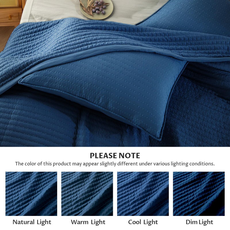 KASENTEX Dark Blue Twin Size Quilt Bedding Set with Pillow-Shams  Lightweight Soft Bedspread  Durable Quilted Blanket Thin Comforter Bed Cover  All Season Summer Spring  3 Pieces  68x80 inches - Image 5