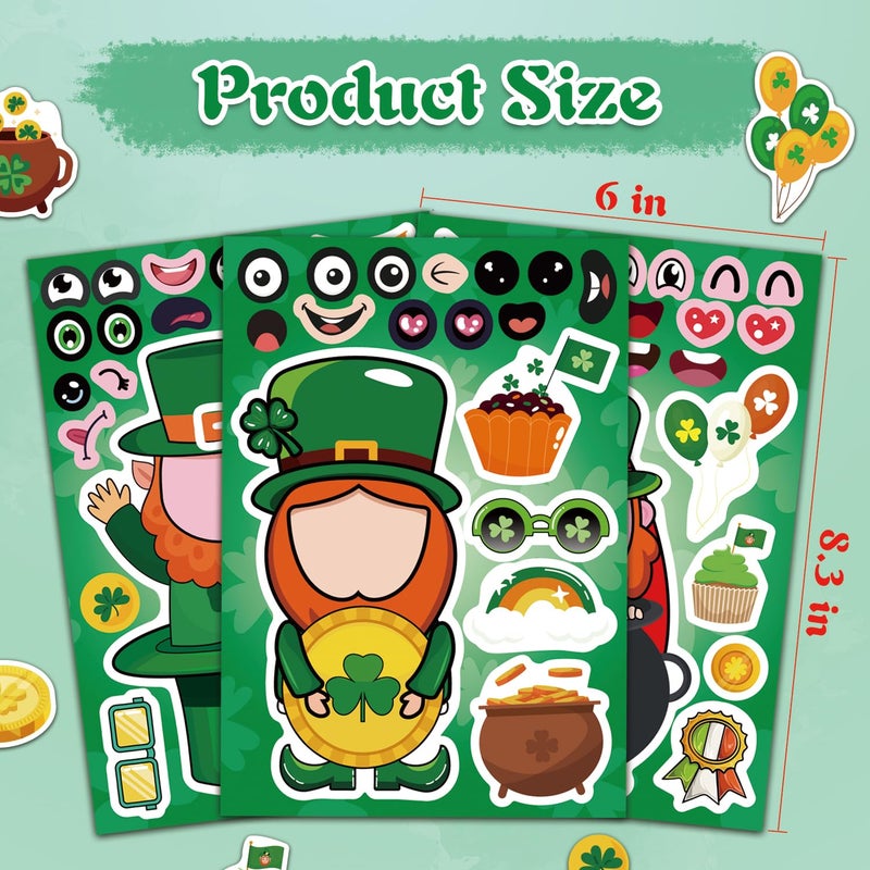Aowplc St. Patrick's Leprechaun Make-A-Face Stickers - 36 Sheets for Kids Crafts & Party Fun - Image 3