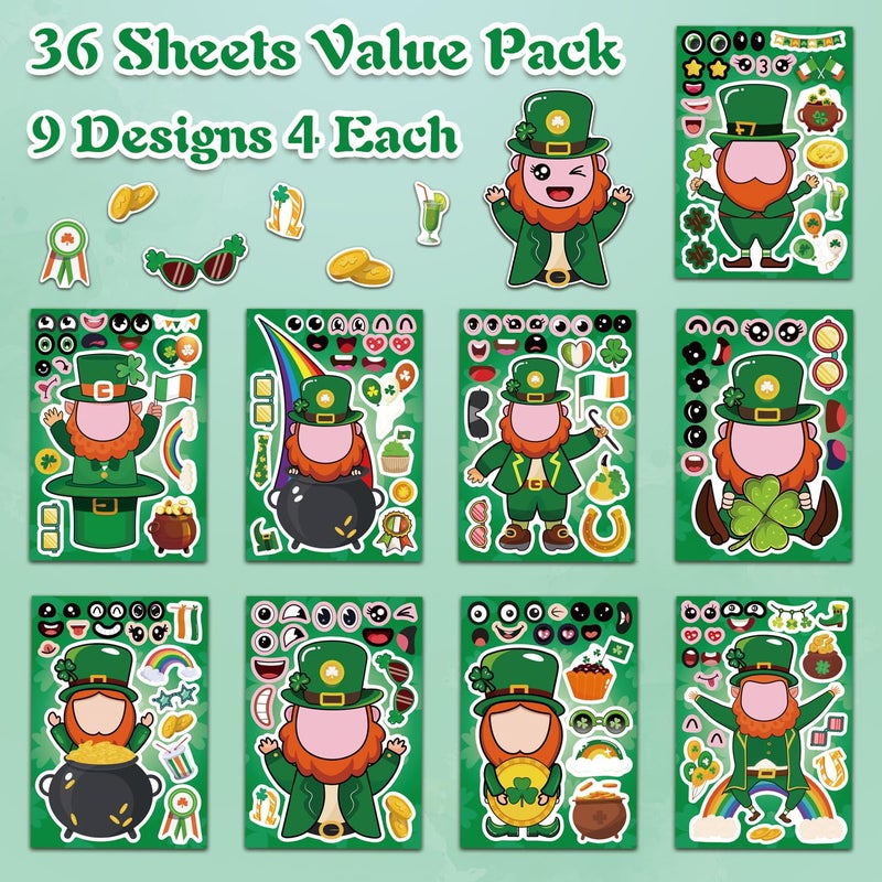 Aowplc St. Patrick's Leprechaun Make-A-Face Stickers - 36 Sheets for Kids Crafts & Party Fun - Image 2
