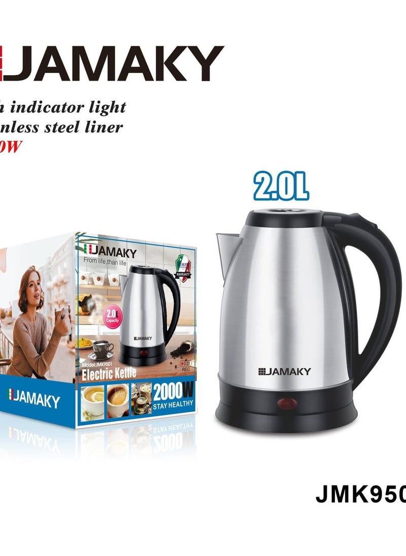 Jamaky Italy كاتل وغلايه استلس بسعه 2 لتر من جامايكا ضد الصدأ بقوه 2000 وات (ايطالي) JMK9501 