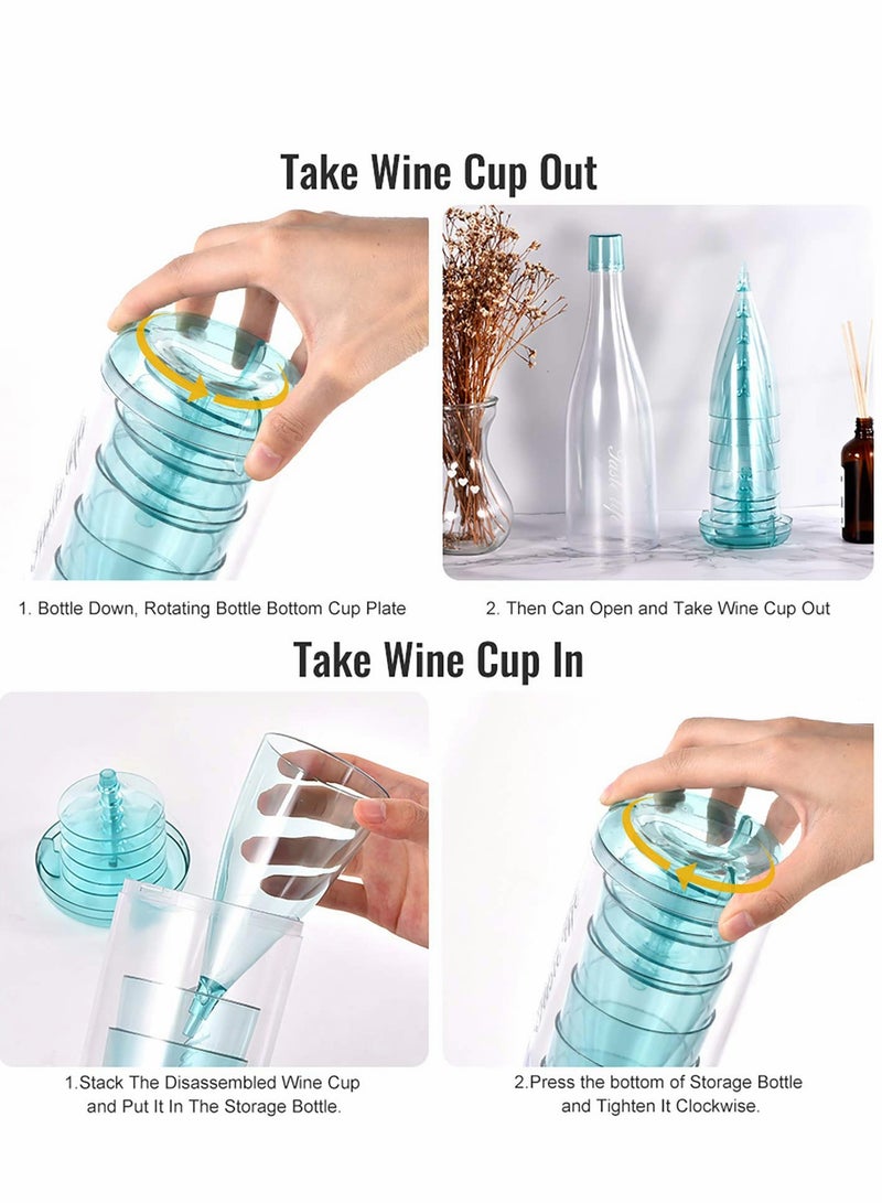 KASTWAVE كؤوس شمبانيا بلاستيكية، أكواب قابلة لإعادة الاستخدام مع زجاجة تخزين، كوب محمول أزرق، كؤوس ميموزا مثالية للنزهات، الحفلات، التخييم والتجمع (طقم من 5) - Image 4