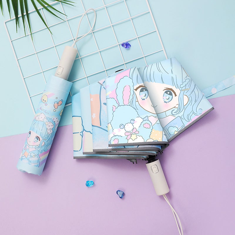 Cartoon Automatic Kids Umbrella – Foldable Reflective Strip for Ages 6-12 - Image 2