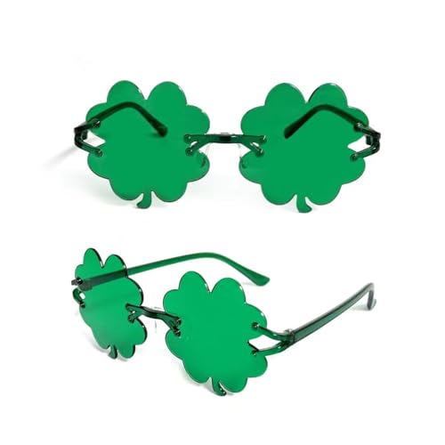 IKUVNA St. Patrick's Day Irish Shamrock Sunglasses Irish Shamrock Sunglasses Green Four Leaf Clover Leprechaun Costume Glasses (Green 2) - Image 4