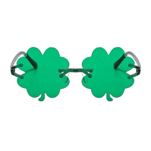IKUVNA St. Patrick's Day Irish Shamrock Sunglasses Irish Shamrock Sunglasses Green Four Leaf Clover Leprechaun Costume Glasses (Green 2) - Image 2