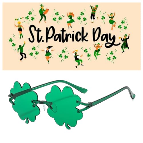 IKUVNA St. Patrick's Day Irish Shamrock Sunglasses Irish Shamrock Sunglasses Green Four Leaf Clover Leprechaun Costume Glasses (Green 2) - Image 5