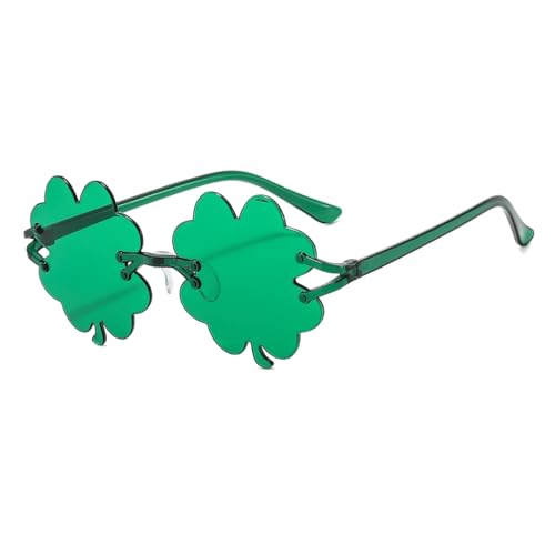 IKUVNA St. Patrick's Day Irish Shamrock Sunglasses Irish Shamrock Sunglasses Green Four Leaf Clover Leprechaun Costume Glasses (Green 2) - Image 1