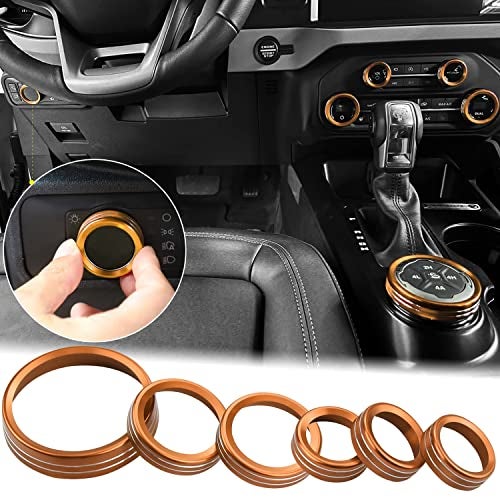 Bentolin for 2021-2024 Ford Bronco AC Knob Cover Accessories Center Console Switch Volume Temp Control Button Ring Trim-Orange 6Pcs (Not fit Bronco Sport) - Image 1