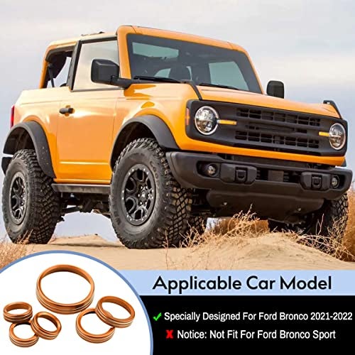 Bentolin for 2021-2024 Ford Bronco AC Knob Cover Accessories Center Console Switch Volume Temp Control Button Ring Trim-Orange 6Pcs (Not fit Bronco Sport) - Image 2