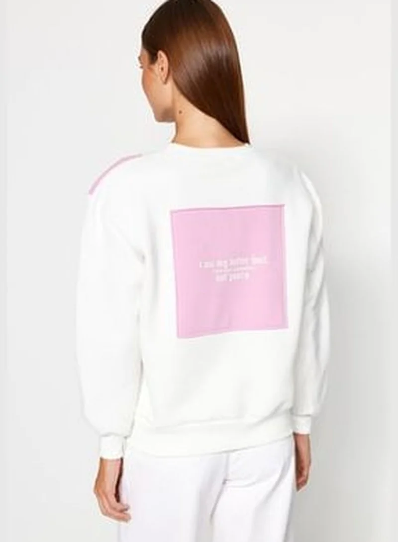 trendyol White Printed Basic Knitted Sweatshirt