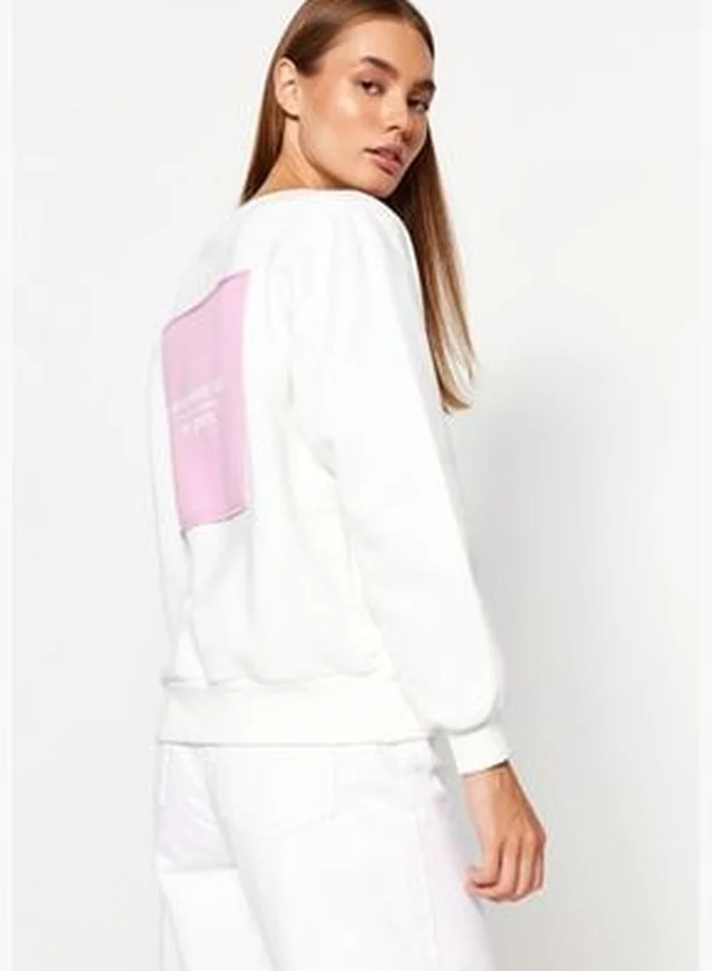 trendyol White Printed Basic Knitted Sweatshirt