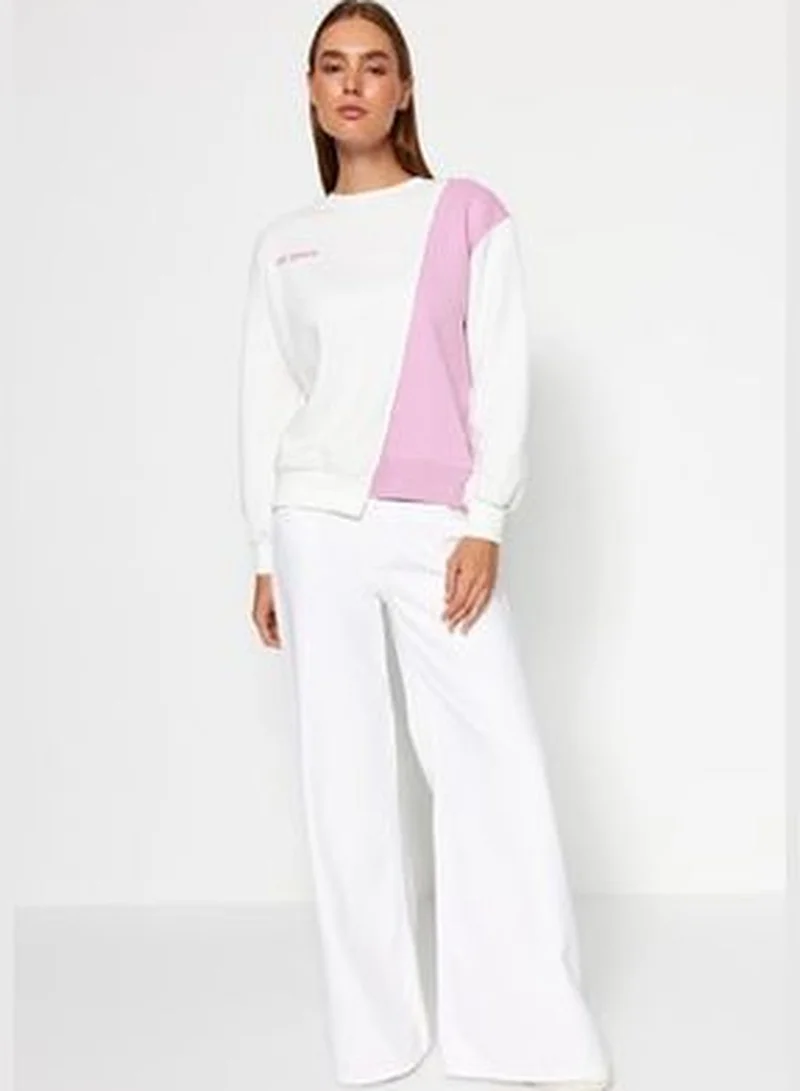 trendyol White Printed Basic Knitted Sweatshirt