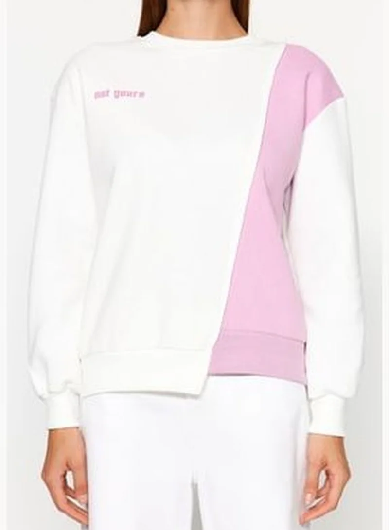 trendyol White Printed Basic Knitted Sweatshirt