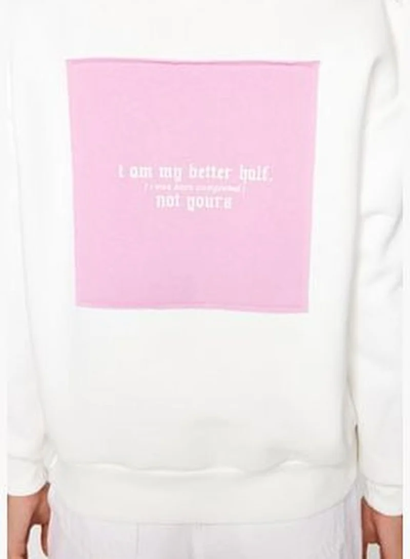 trendyol White Printed Basic Knitted Sweatshirt