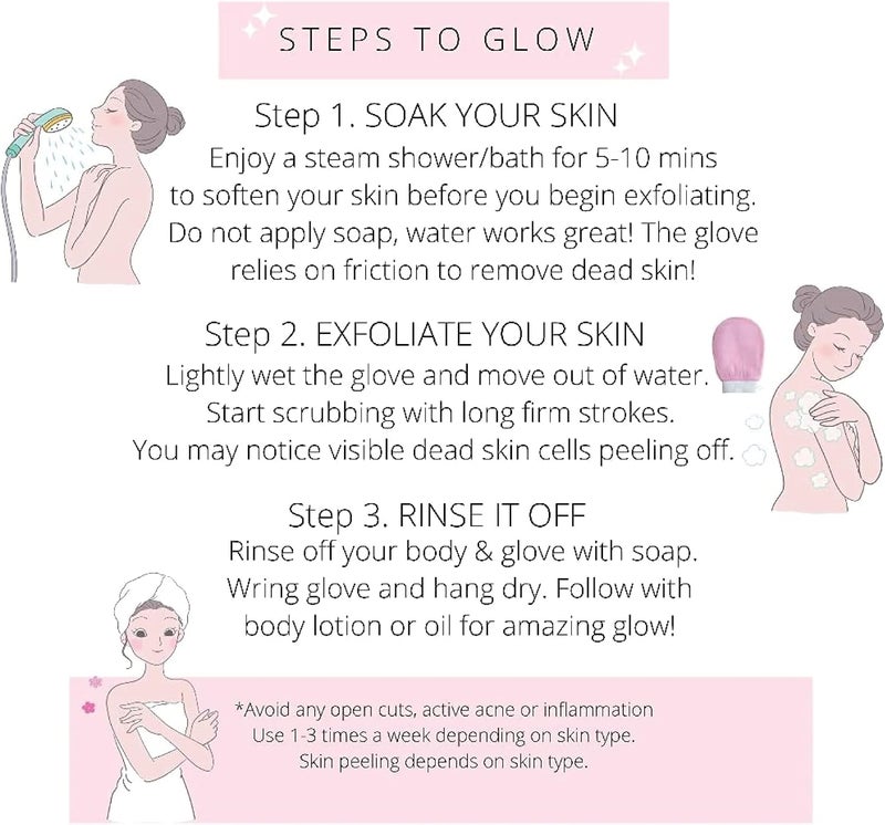 SHOWAY Korean Deep Exfoliating Glove for Body | Exfoliating Body Scrubber for Shower Bath |Body Scrub Gloves for Dead Skin Remover| Exfoliating Mitt Perfect for Women | Pink - Image 4