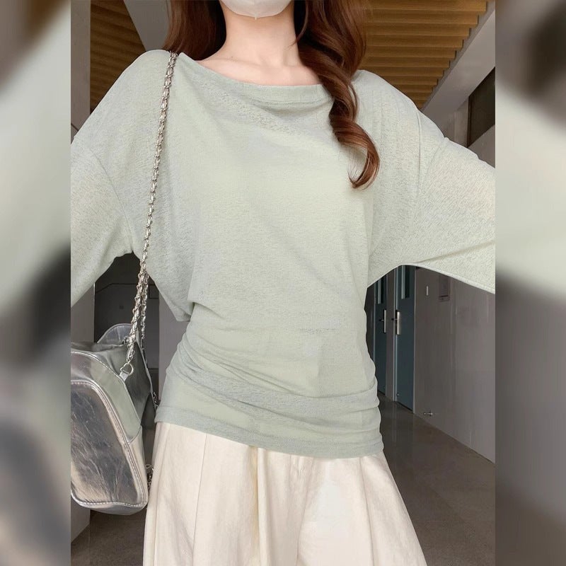 Women's Sheer Mesh One-Shoulder Tie-Up T-Shirt Summer Sun Protection - Image 3
