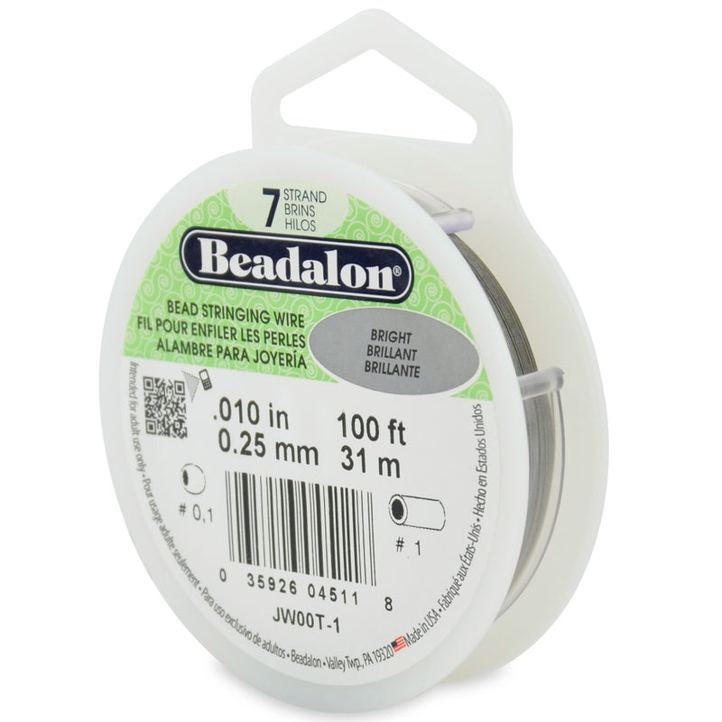 Beadalon 7 Strand Stainless Steel Bead Stringing Wire 0010 in 025 mm Bright 100 ft 31 m