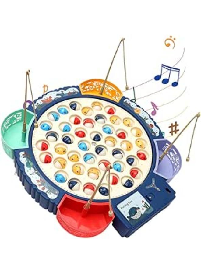 DANNEEFORSU7 Magnetic Fishing Game, Fishing Toy from 2 3 4 Years Children Boys Girls, 4 Children's Fishing Rods & 45 Fish, Children's Toy Motor Skills Toy with Music Board Game Magnetic Game Gift for