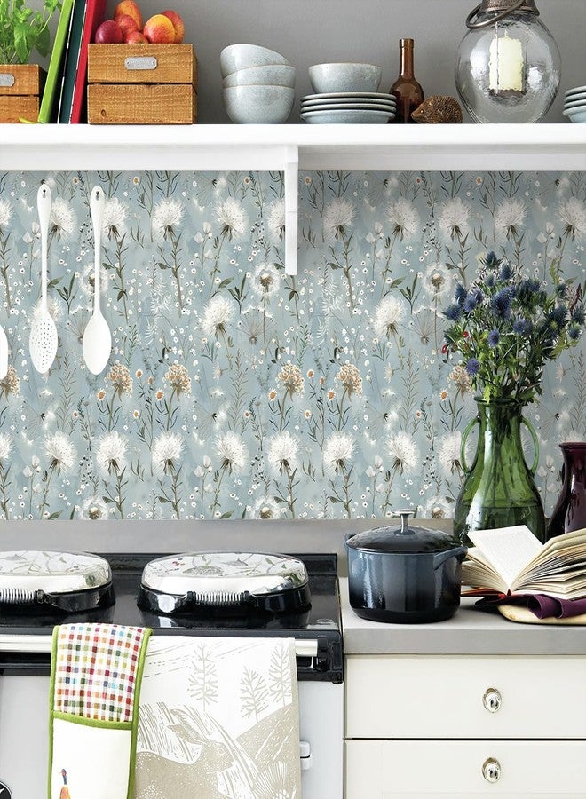 lenify Floral Wallpaper Peel and Stick Blue Boho Contact Paper 16.9inch x 118.1inch Flower Contact Paper for Cabinets Bedroom Self Adhesive Wall Paper Decorative Dandelion Wallpaper Roll Vinyl - Image 4