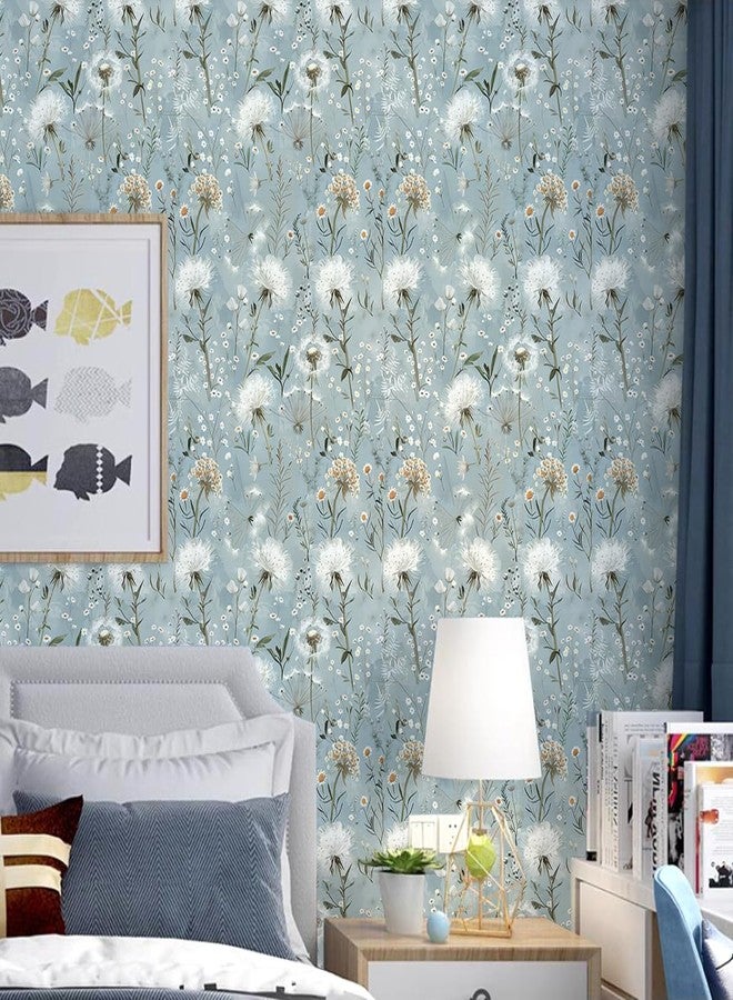 lenify Floral Wallpaper Peel and Stick Blue Boho Contact Paper 16.9inch x 118.1inch Flower Contact Paper for Cabinets Bedroom Self Adhesive Wall Paper Decorative Dandelion Wallpaper Roll Vinyl - Image 3