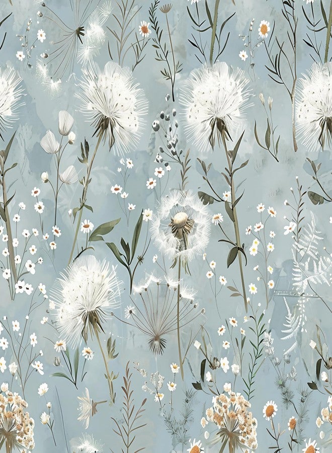 lenify Floral Wallpaper Peel and Stick Blue Boho Contact Paper 16.9inch x 118.1inch Flower Contact Paper for Cabinets Bedroom Self Adhesive Wall Paper Decorative Dandelion Wallpaper Roll Vinyl - Image 1