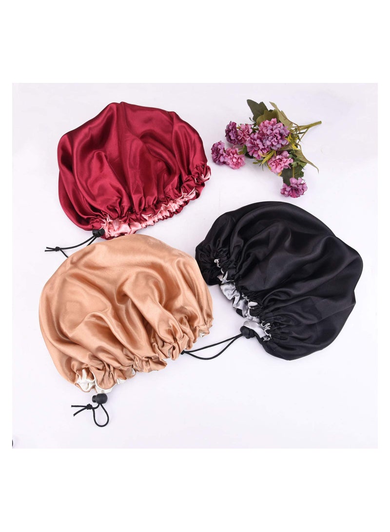 ORiTi 3-Piece Satin Bonnet Adjustable Sleep Cap for Women - Image 3