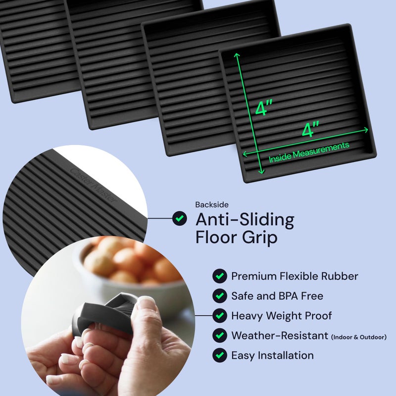 CasterMaster Non-Slip Furniture Pads Square Rubber Anti-Skid Caster Cups, Anti-Sliding Floor Protectors for Furniture (Black, 4'' x 4'' (Pack of 4)) - Image 5