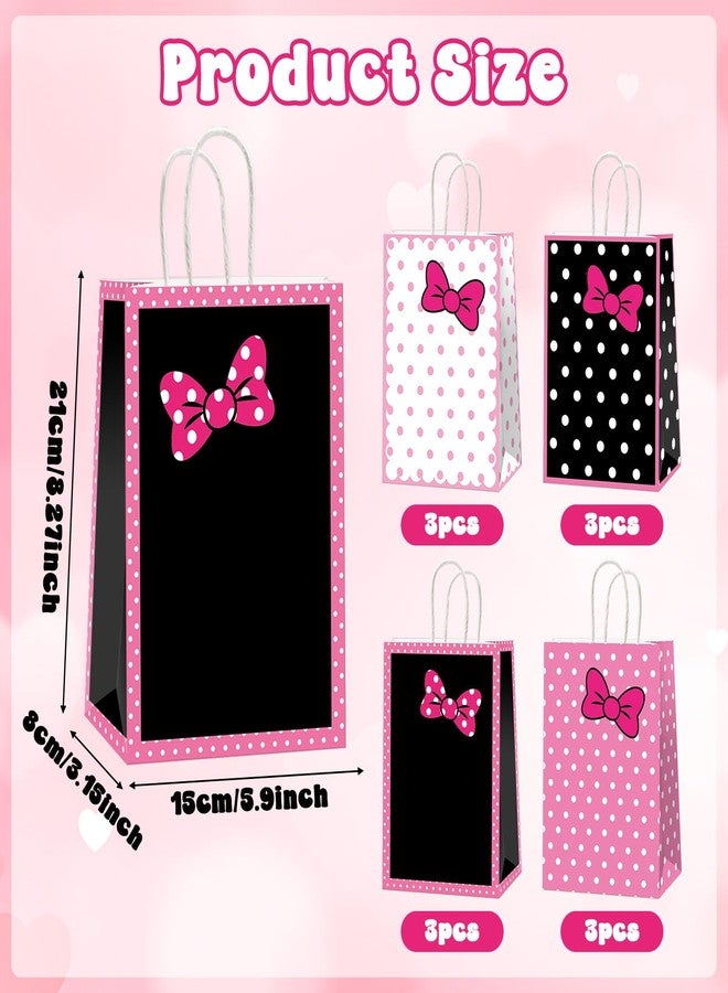 MinFyberd 12Pcs Pink Bow Party Favor Bags Cartoon Birthday Decorations Pink Paper Gift Bags with Handles Polka Dots Goodie Candy Treat Bag for Girls Women Birthday Bridal Baby Shower Party Supplies - Image 2