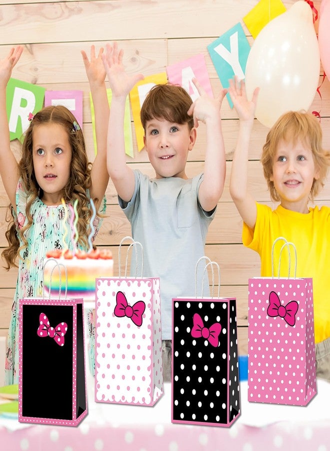 MinFyberd 12Pcs Pink Bow Party Favor Bags Cartoon Birthday Decorations Pink Paper Gift Bags with Handles Polka Dots Goodie Candy Treat Bag for Girls Women Birthday Bridal Baby Shower Party Supplies - Image 5