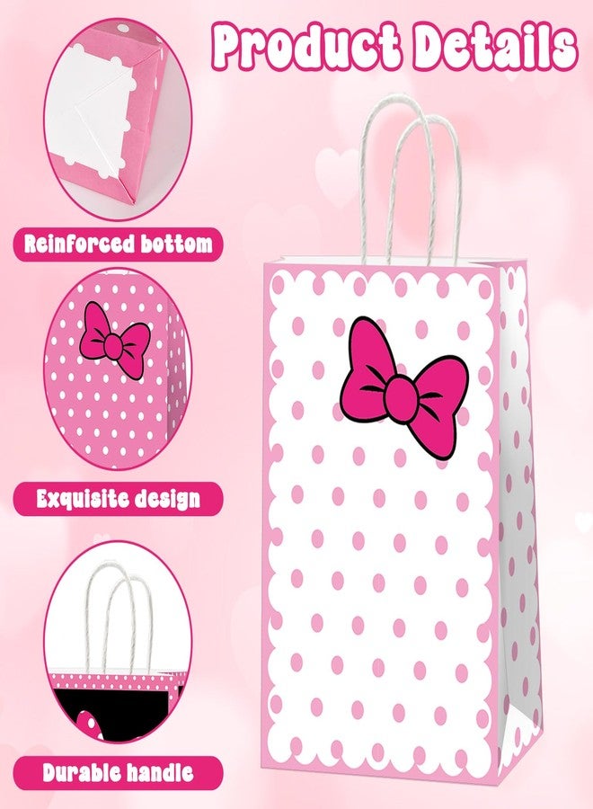 MinFyberd 12Pcs Pink Bow Party Favor Bags Cartoon Birthday Decorations Pink Paper Gift Bags with Handles Polka Dots Goodie Candy Treat Bag for Girls Women Birthday Bridal Baby Shower Party Supplies - Image 3