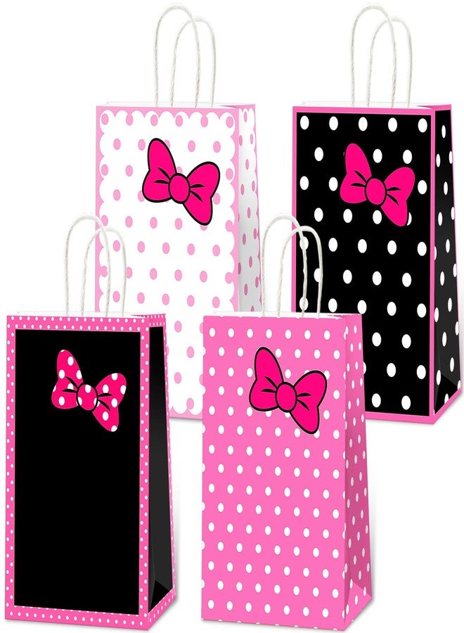 MinFyberd 12Pcs Pink Bow Party Favor Bags Cartoon Birthday Decorations Pink Paper Gift Bags with Handles Polka Dots Goodie Candy Treat Bag for Girls Women Birthday Bridal Baby Shower Party Supplies - Image 1