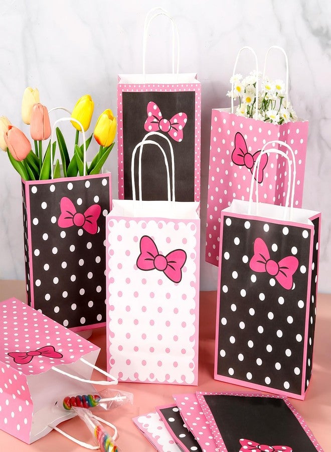MinFyberd 12Pcs Pink Bow Party Favor Bags Cartoon Birthday Decorations Pink Paper Gift Bags with Handles Polka Dots Goodie Candy Treat Bag for Girls Women Birthday Bridal Baby Shower Party Supplies - Image 4