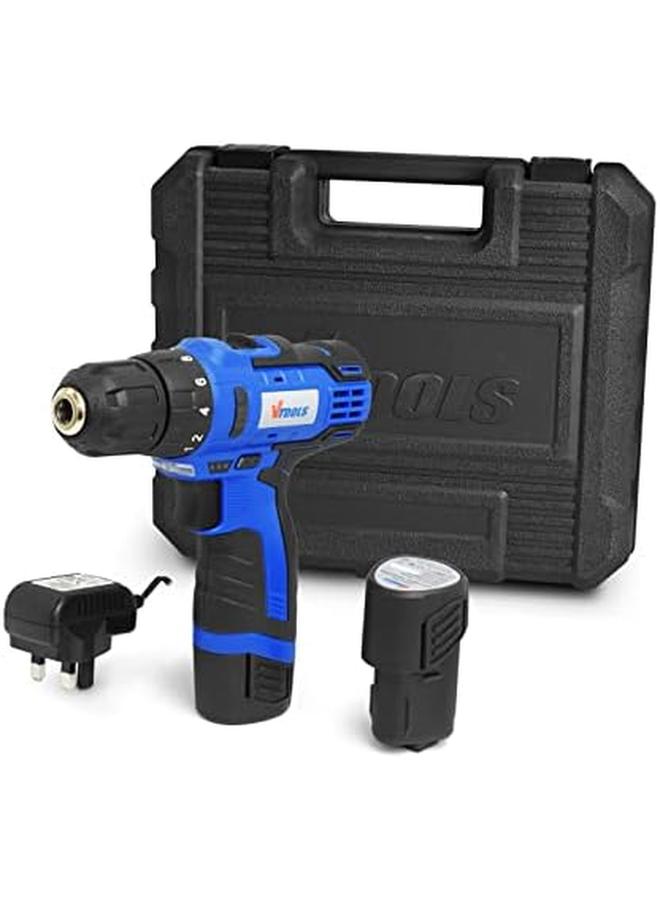 VTOOLS 12V Cordless Drill Driver With 1.5 Ah Lithium Ion Battery 1 Charger And 2 Battery 2 Variable Speed 10Mm Chuck Built Inch Led Light Carrying Case Blue Vt1202 Bmc - Image 2