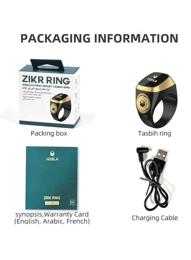 حلقة تسبيح ذكر ذكية، صلاة المسلمين، تذكير توقيت الصلاة، شاشة أوليد، عداد التسبيح، حلقة ذكية، تكنولوجيا يمكن ارتداؤها، مساحة رمادية مقاومة للماء 20 مم (أسود) - Image 3