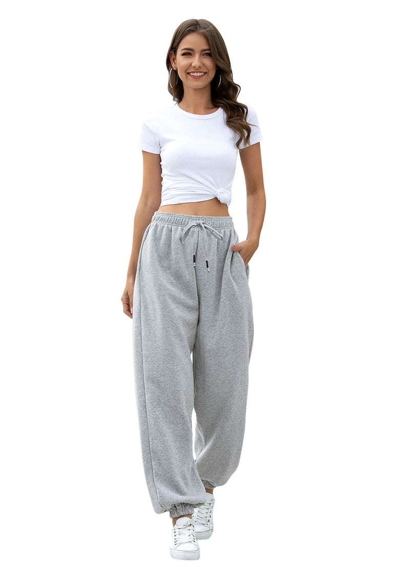 VINMEN Casual Sweatpants Pockets Sporty Gym Athletic Fit Jogger High Waisted Pants for Women Lounge Trousers Gray XL - Image 3